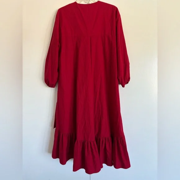 ZARA RED Ruffled POPLIN MIDI DRESS. SIZE MEDIUM - Picture 5 of 6